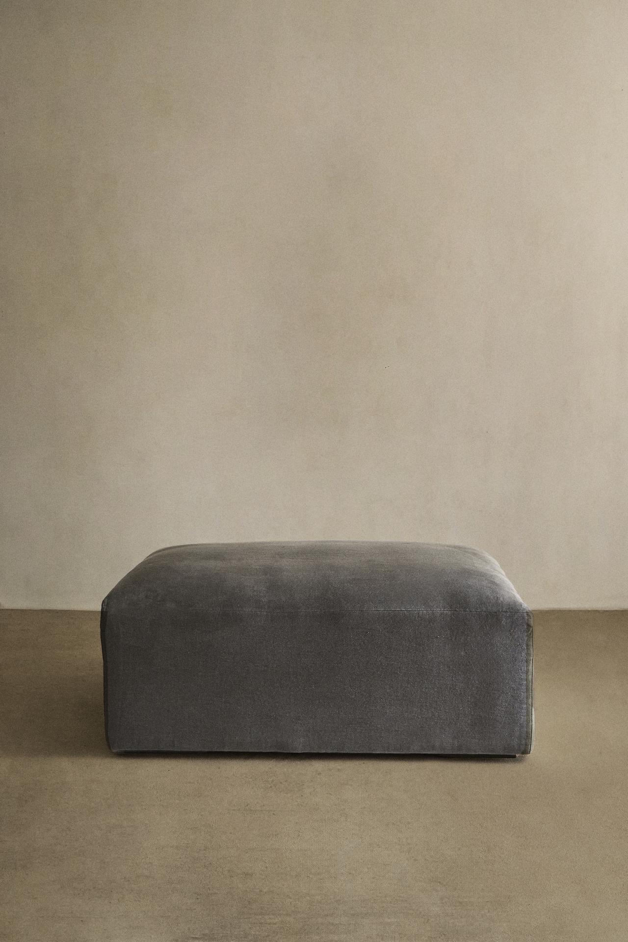 FADED LINEN OTTOMAN — Dark gray