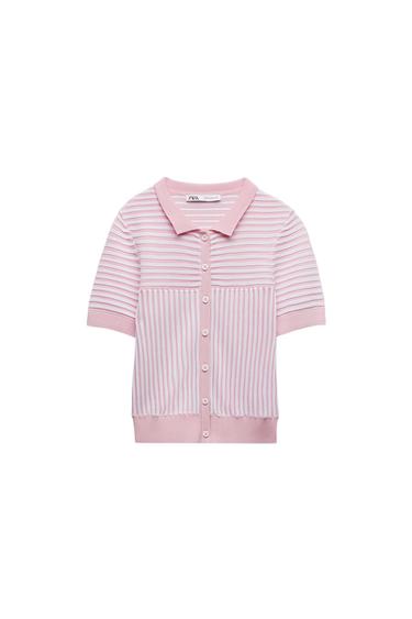 STRIPED RIB KNIT POLO