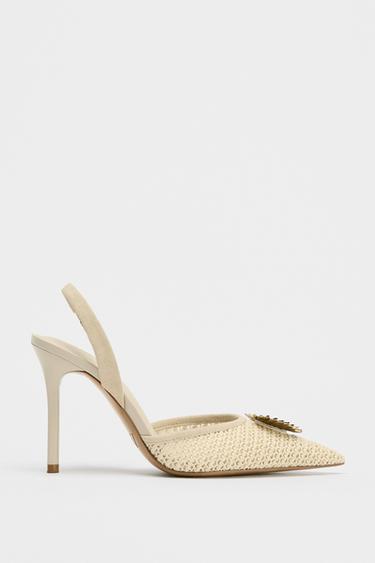 BRAIDED HIGH-HEEL SHOES WITH METAL APPLIQUÉ - Light beige by Zara - Image 0