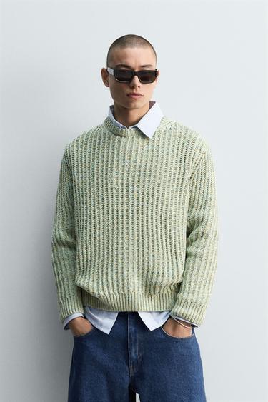 TEXTURED COTTON SWEATER - Blue / Green by Zara