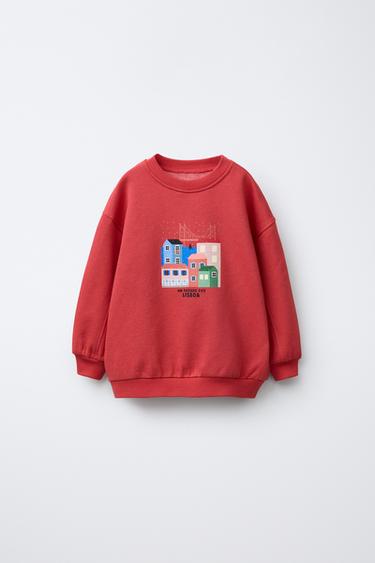 SWEAT IMPRIMÉ VILLE LISBONNE - Rouge de Zara