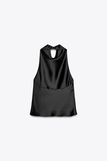 SATIN HALTER TOP - Black by Zara