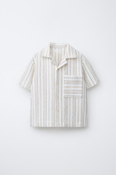 РУБАШКА-БОУЛИНГ В ПОЛОСКУ — ЭКРЮ от Zara