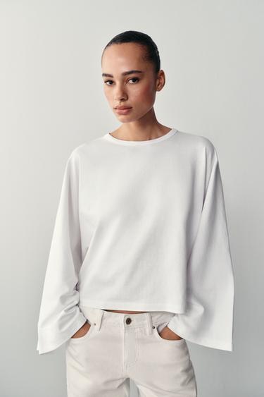 COTTON WIDE SLEEVE T-SHIRT - White by Zara