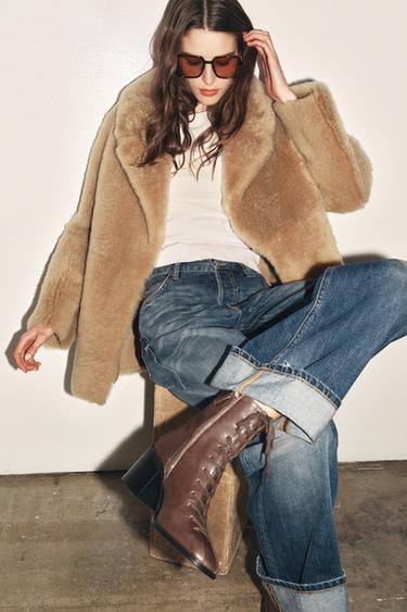 레이스업 레더 앵클부츠 - Zara 토프 그레이