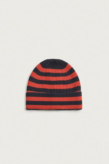 ЖОЛАҚТЫ ЖАККАРД ТОҚЫМА ШӘПКЕ - қызыл/теңіз түсті Zara компаниясынан