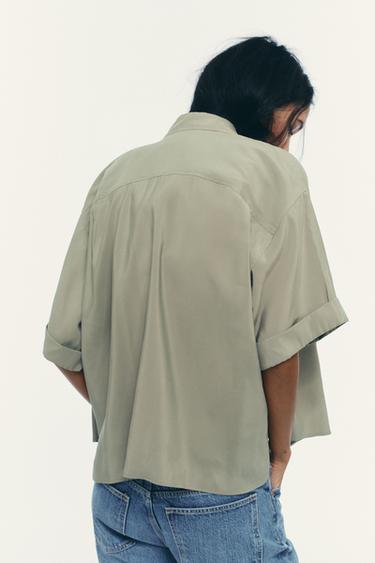 SHORT SLEEVE FLOWING SHIRT - Khaki by Zara - Image 3