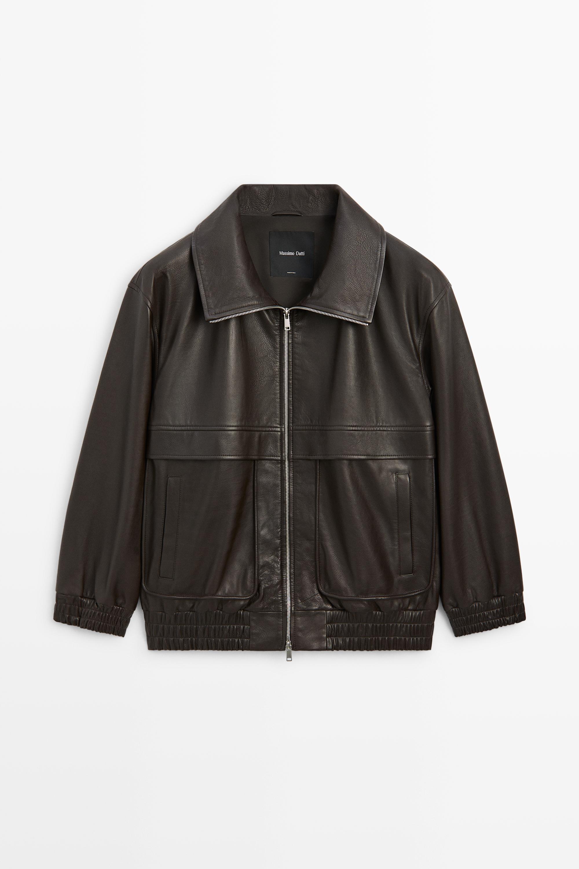 Blouson bomber zippé en cuir nappa