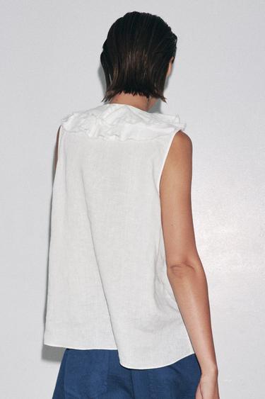 ZW COLLECTION LINEN RUFFLE SHIRT - White by Zara - Image 2