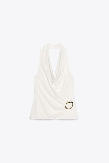 TOP DRAPEADO COM FIVELA - Branco-marfim da Zara - Imagem 0