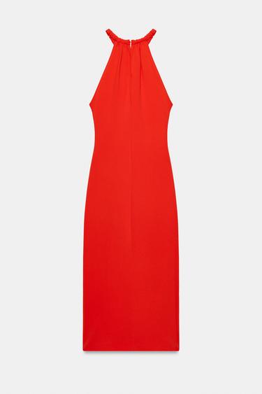 ROBE MI-LONGUE À ENCOLURE AMÉRICAINE AVEC QUINCAILLERIE - Corail rouge de Zara - Image 7