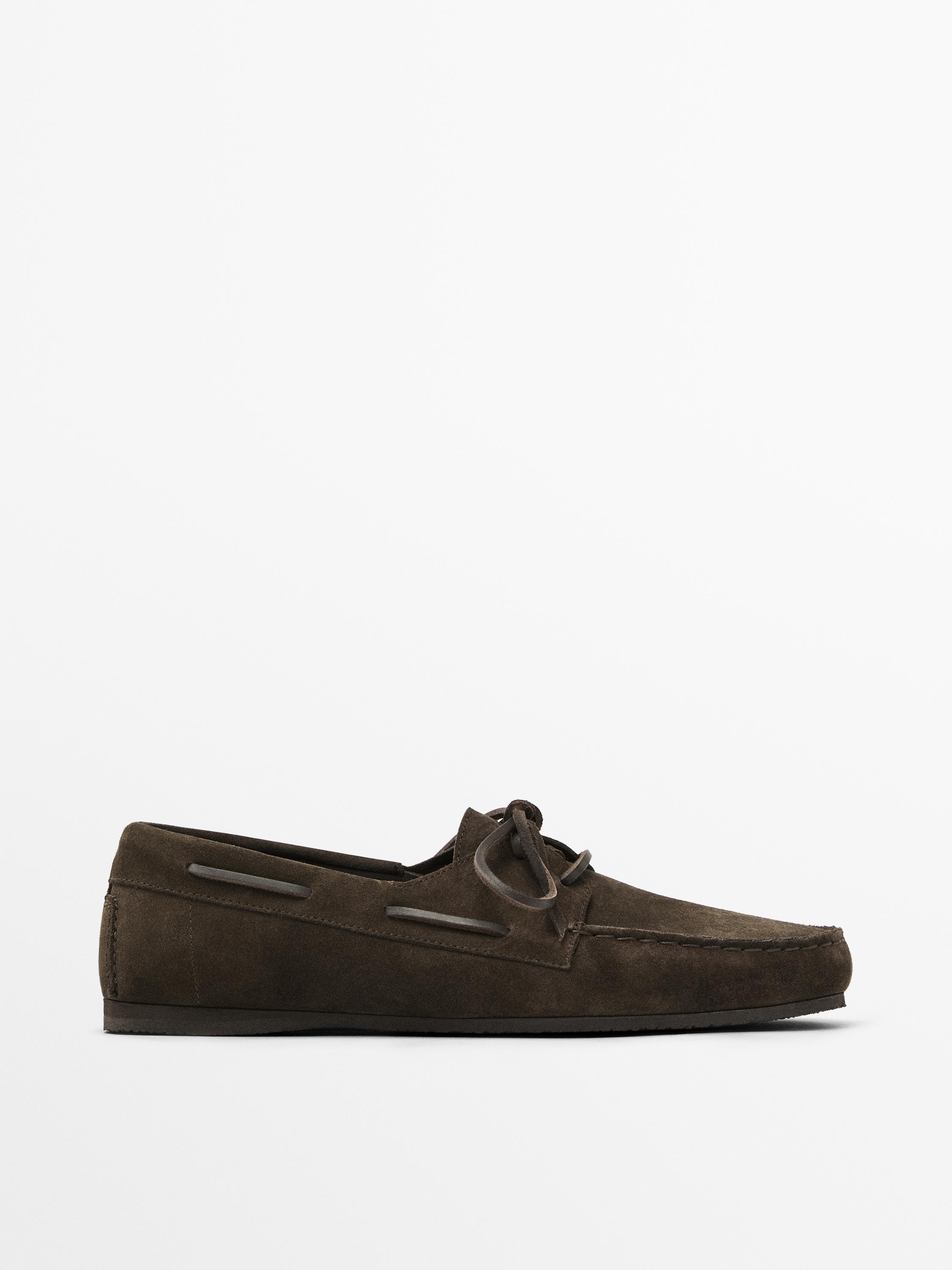 Soft split leather deck shoes