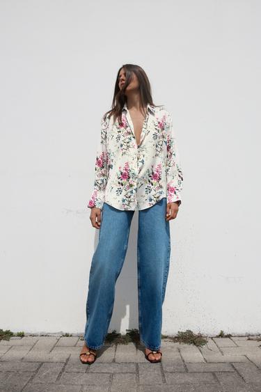 PRINTED SATIN SHIRT - Ecru / Red by Zara - Image 0