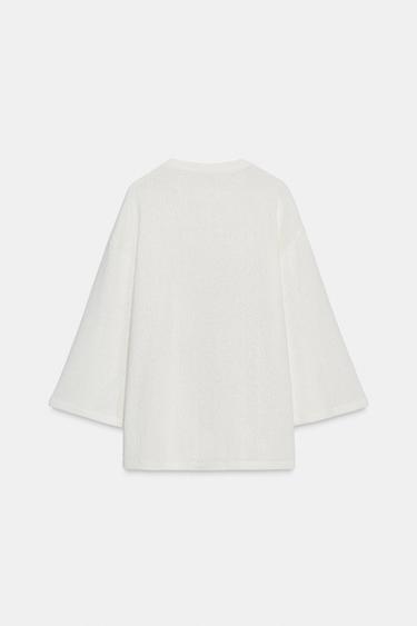 T-SHIRT OVERSIZE EN MAILLES COUPÉES - Écru de Zara - Image 5