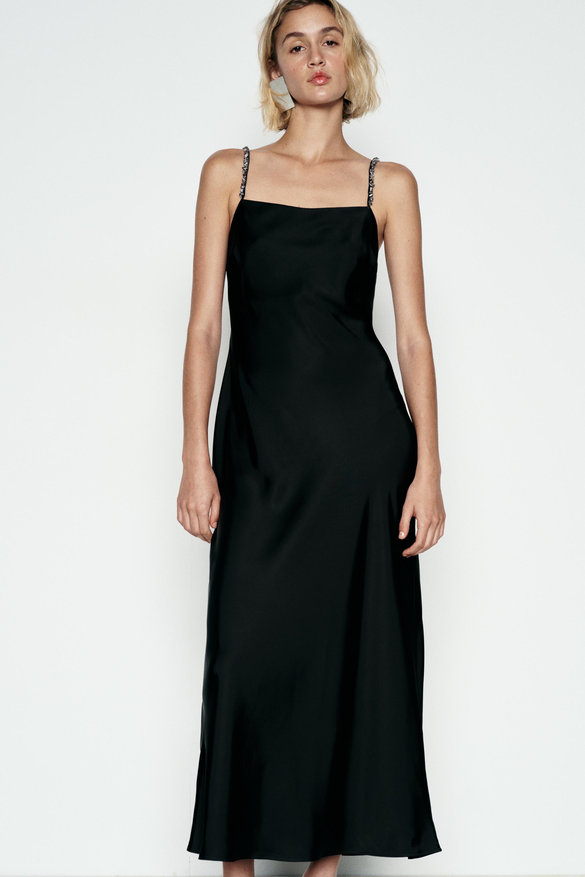 SATIN SLIP DRESS Black ZARA Canada