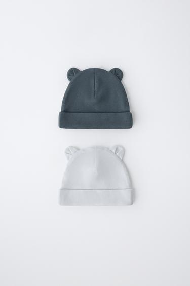 2-PACK OF RIBBED HATS WITH EARS - Blue by Zara