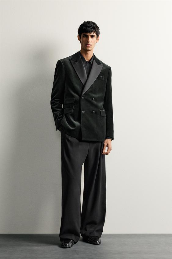 COMBINED VELVET DOUBLE-BREASTED BLAZER - Grey green by Zara - Image 0