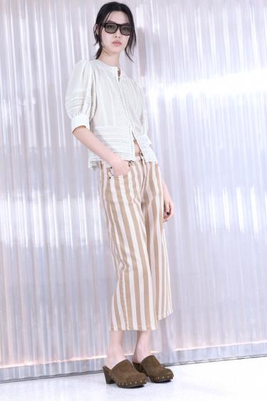 Zara 100% 皮革合身西裝外套 - 米色