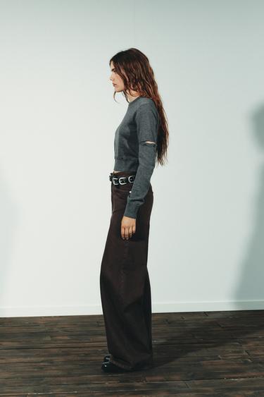 JEAN TRF EXTRA WIDE LEG TAILLE HAUTE - Marron de Zara - Image 3