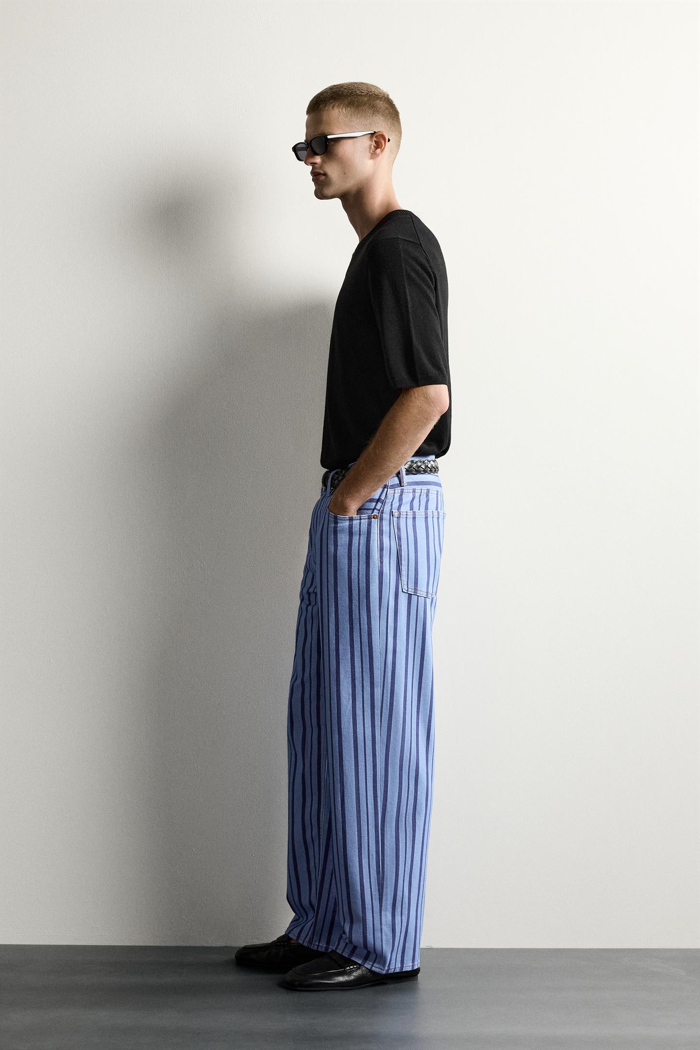Мужские брюки Zara Striped Straight Fit, цвет: Синий — фото 4