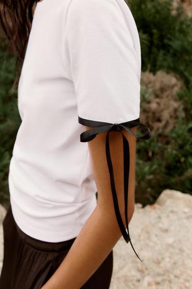 T-SHIRT WITH CONTRAST BOWS - White by Zara - Image 3