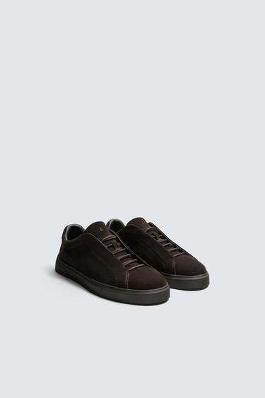 Zara LEATHER SNEAKERS - Brown