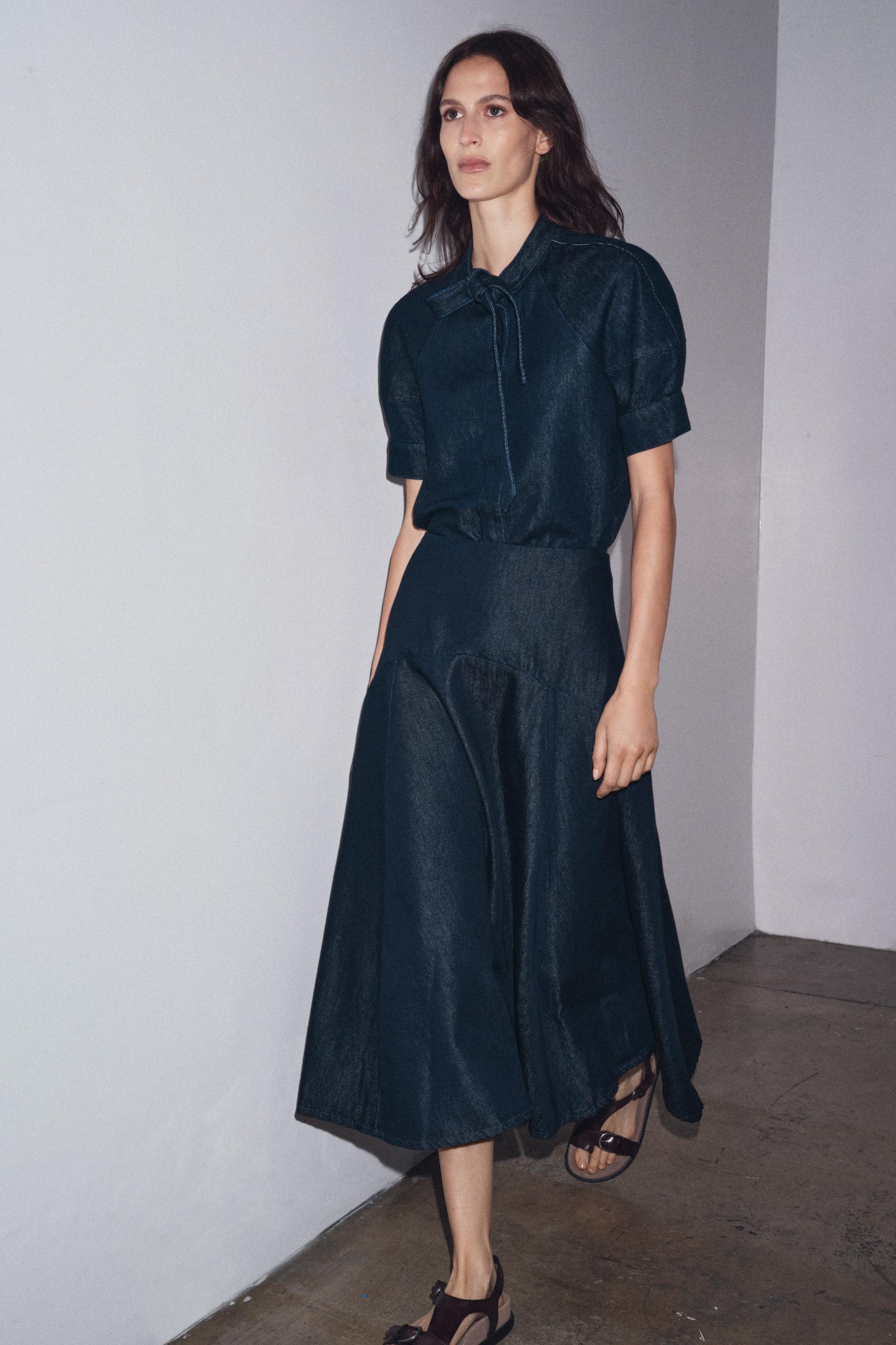 boページ ZW COLLECTION リボン付きデニムシャツ - ブルー | ZARA Japan