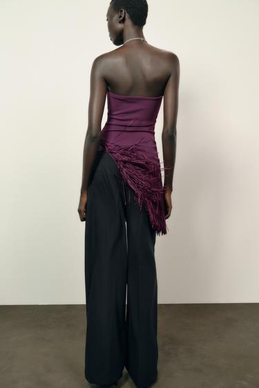 TOP BANDEAU STRETCH FRANGES - Pourpre de Zara - Image 4