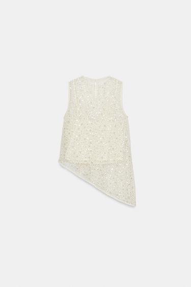 SEQUIN MESH TOP - Ecru by Zara - Image 4
