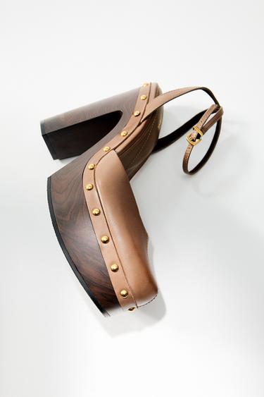 Zara LEATHER PLATFORM SHOES - Brown