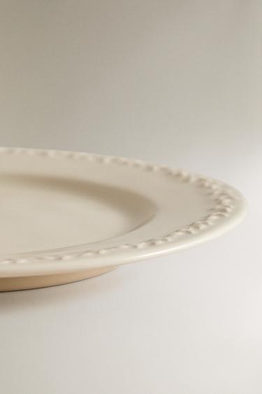EARTHENWARE DESSERT PLATE WITH RAISED-DESIGN EDGE - Cream by Zara - Image 3