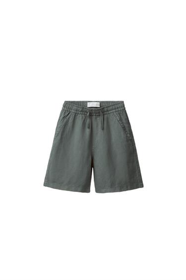 LOOSE-FITTING LINEN BLEND BERMUDA SHORTS - Navy blue by Zara