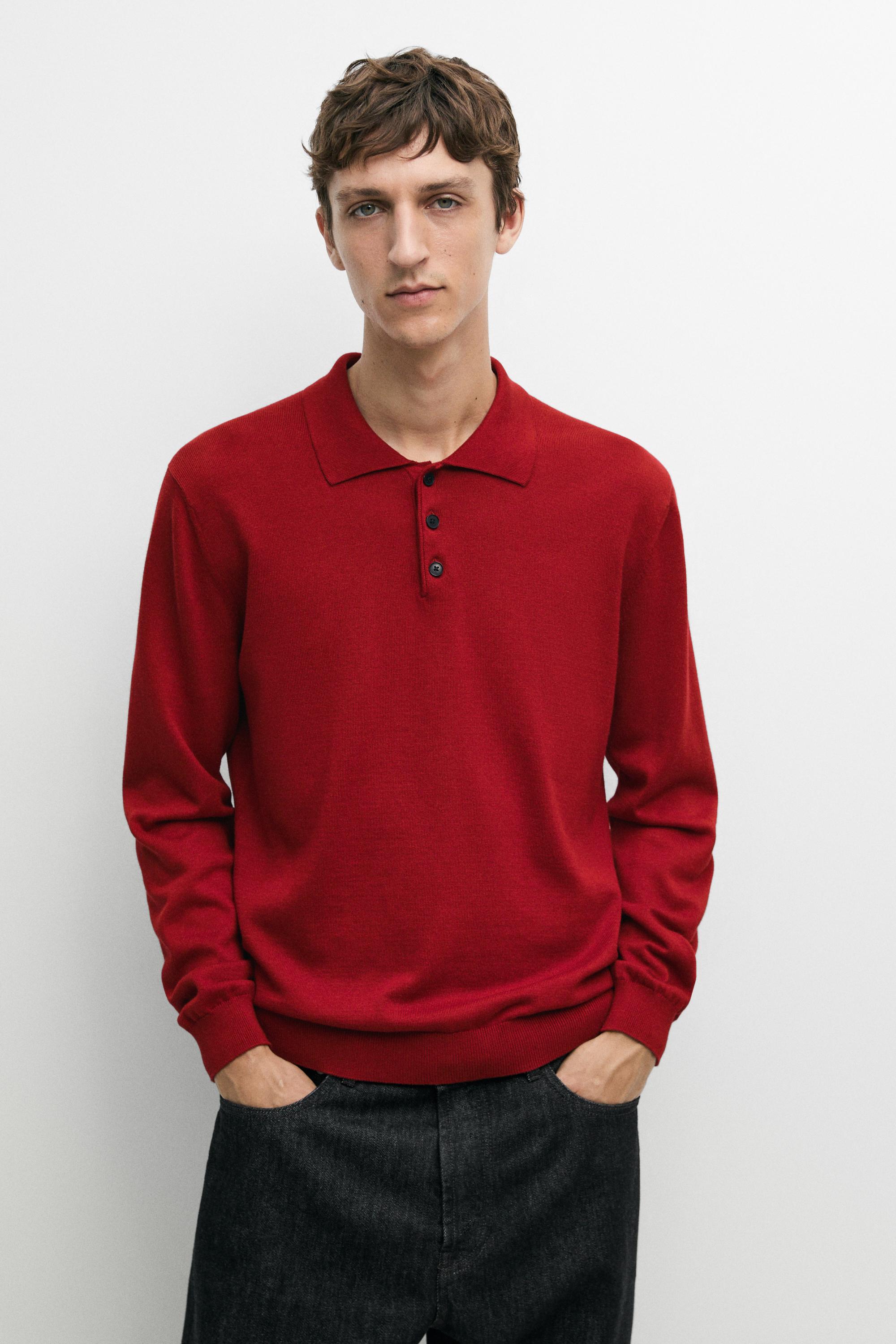 100% cotton knit polo sweater — Red