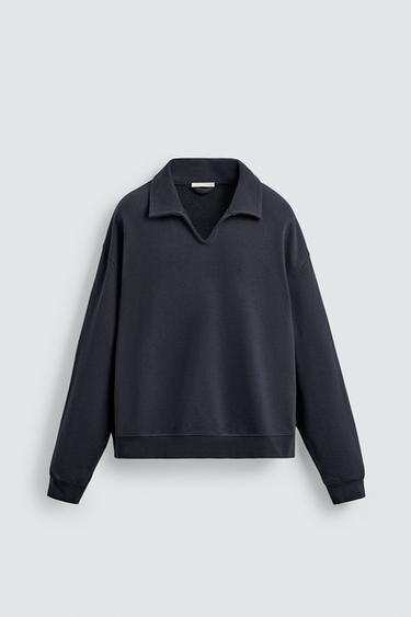 COTTON POLO SWEATSHIRT - Navy blue by Zara - Image 5