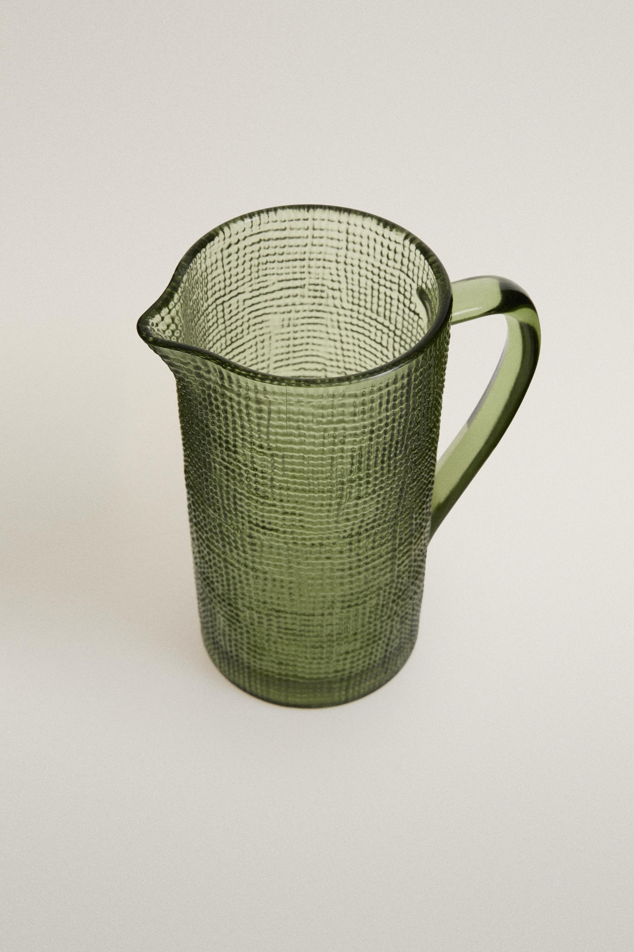 RAISED DESIGN GLASS PITCHER — Green