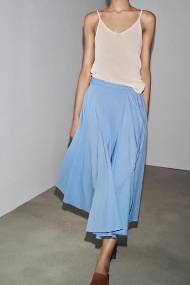 ZW COLLECTION FLARED COTTON SKIRT - Light blue by Zara - Image 1