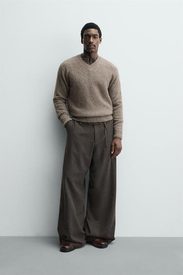 WIDE FIT BUKSER MED ULD OG KÆDE – LIMITED EDITION - gråmeleret fra Zara