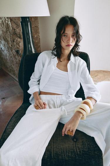 ZW COLLECTION 100% LINEN SHIRT - Oyster-white by Zara