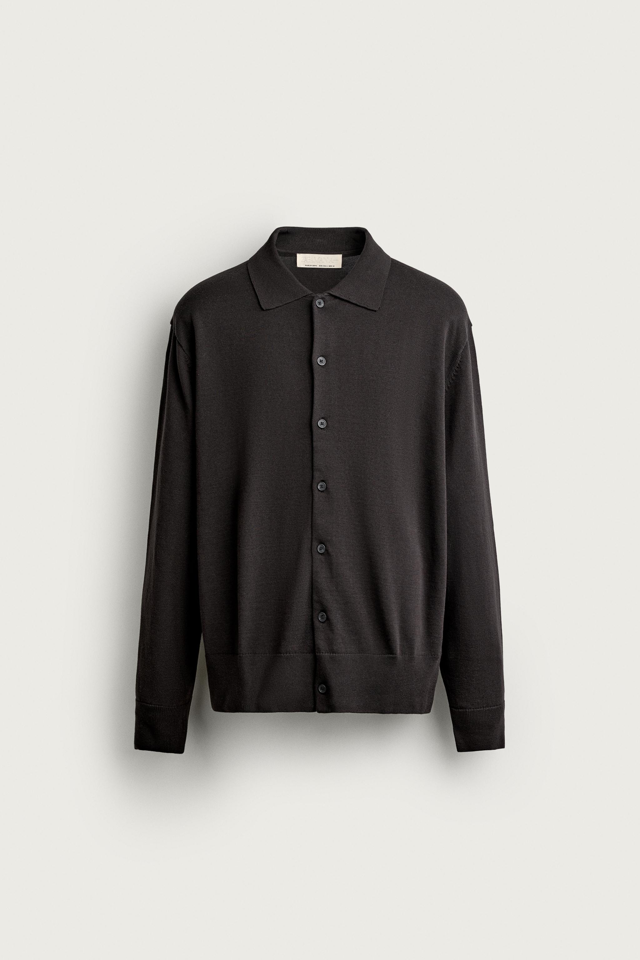 REGULAR FIT COTTON CARDIGAN — Charcoal gray