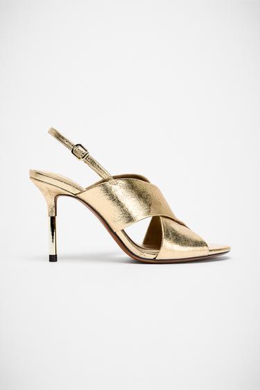 LAMINATED EFFECT HEELED SANDALS - Gold by Zara