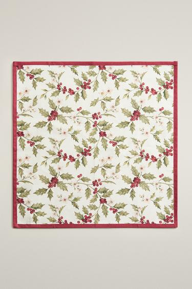 CHRISTMAS HOLLY COTTON NAPKINS (PACK OF 2) — Ecru 2