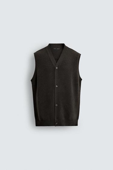 WOOL-CASHMERE KNIT VEST - Brown by Zara