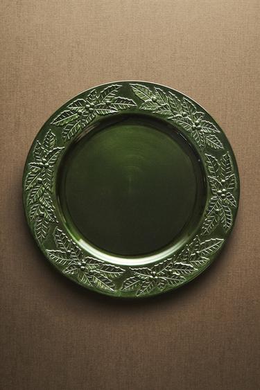 PLAIN CHRISTMAS LEAF SERVICE PLATE - Green by Zara - Image 4