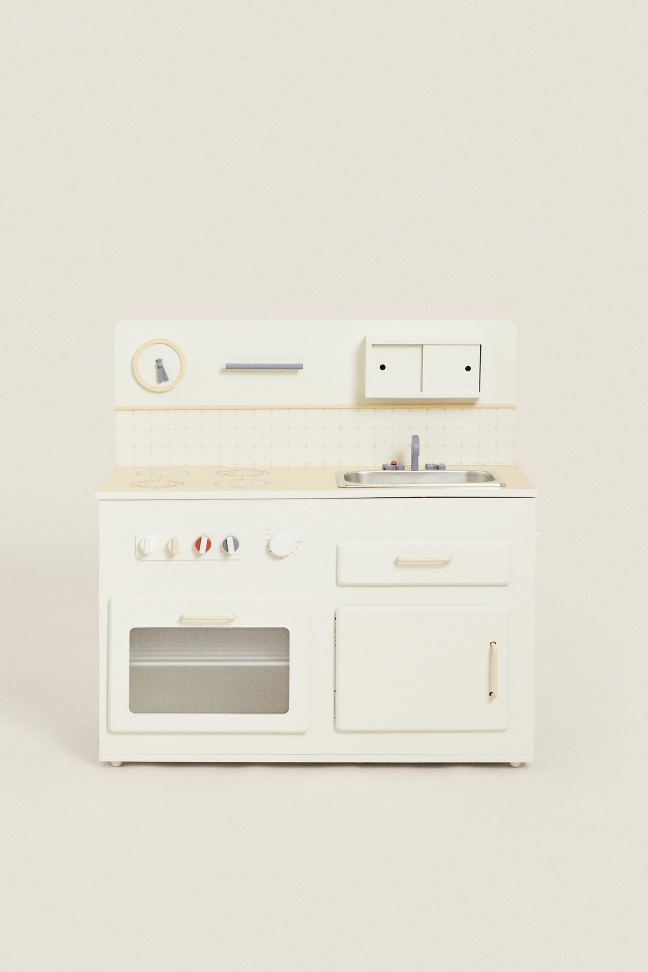 KIDS' WOODEN PLAY KITCHEN — Cream