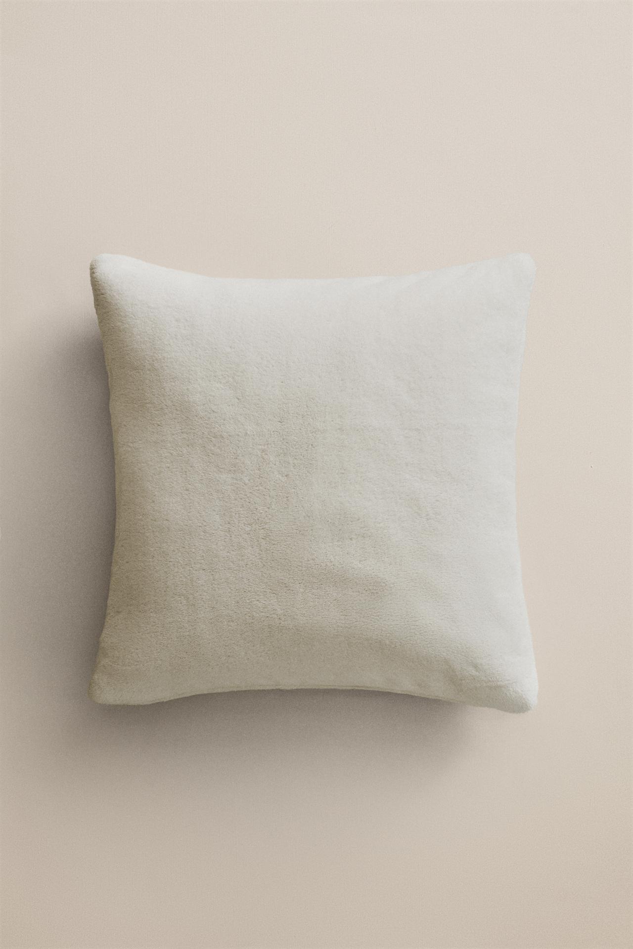 FAUX FUR THROW PILLOW COVER — Oyster-white