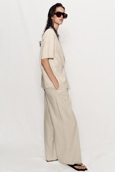 ENSEMBLE BLAZER MANCHES COURTES ET PANTALON EN LIN - BLUE UTOPIA de Zara - Image 3