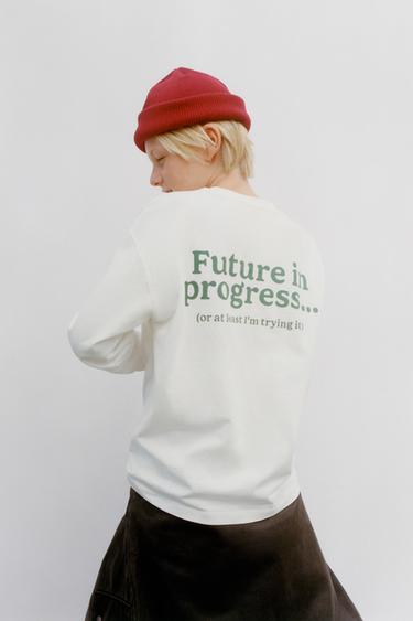 ФУТБОЛКА С ТЕКСТОВЫМ ПРИНТОМ — БЕЛЫЙ от Zara