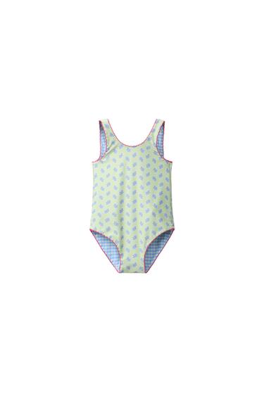 2-6 YEARS / REVERSIBLE FLORAL & CHECK SWIMSUIT - Lime by Zara