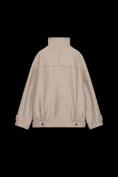 Zara WOOL BLEND HIGH-NECK BOMBER JACKET - Light mink