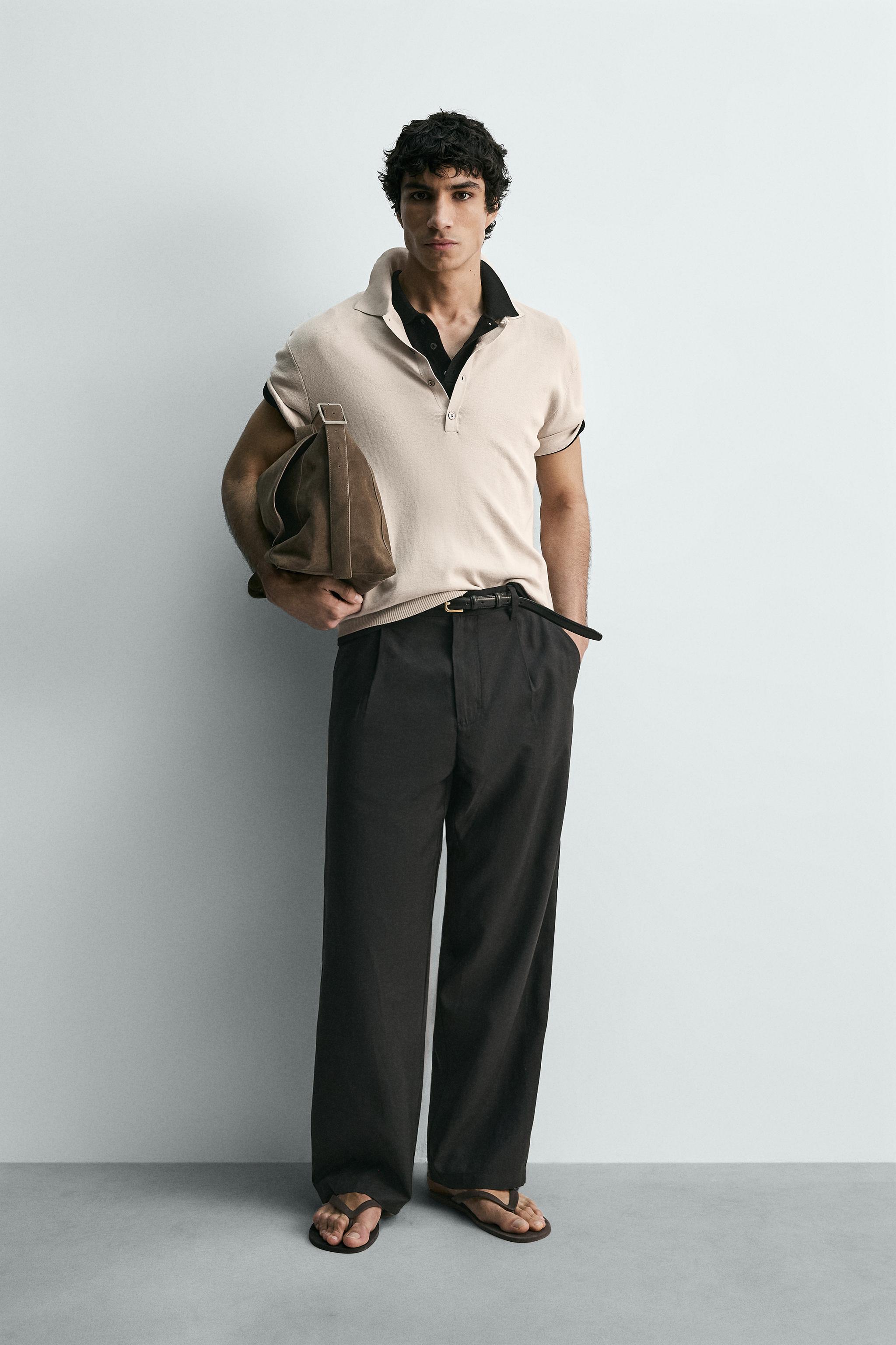 COTTON BLEND KNIT POLO SHIRT - Stone | ZARA United States